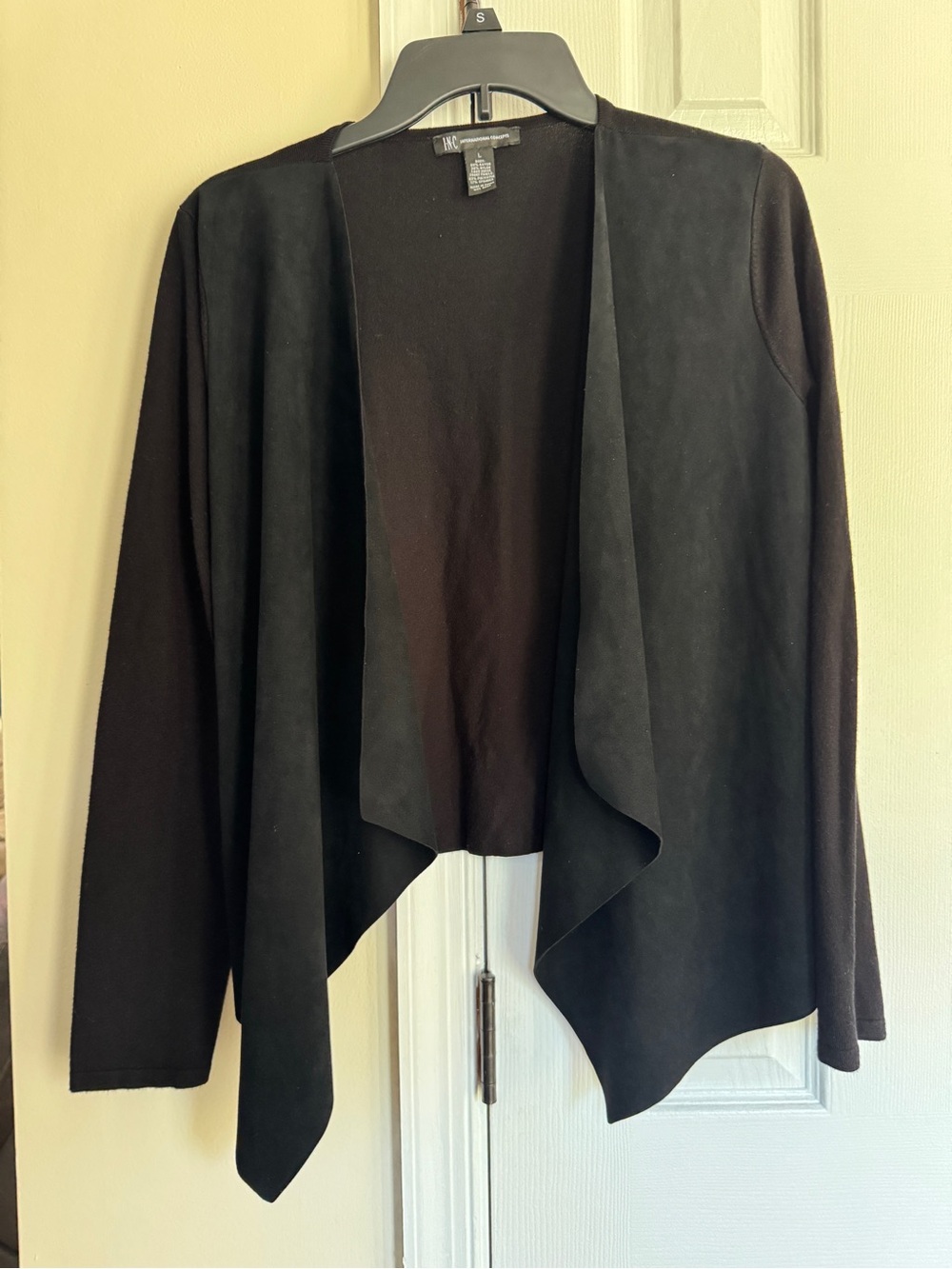 INC International Concepts Size Large Black Suede Front Open Cardigan EUC
